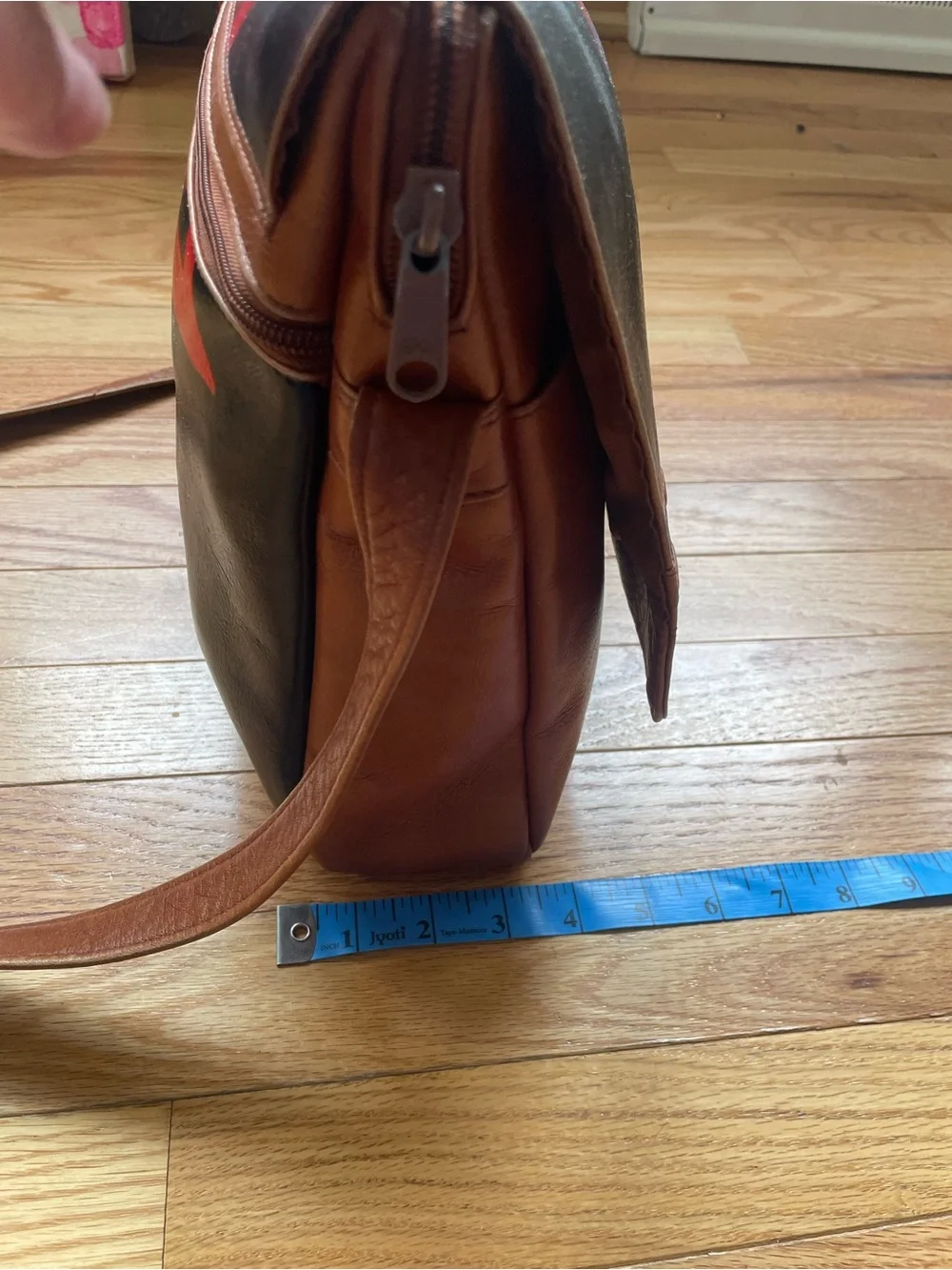 Vintage Leather Messenger Bag Hand Painted Pendleton Inspired Design